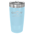 Laser etched light blue 20 oz vacuum insulated tumbler with 'Grow What Your Father Gave You' design