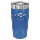 Laser etched royal blue 20 oz vacuum insulated tumbler with 'Grow What Your Father Gave You' design