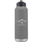 Laser etched dark gray 32 oz vacuum insulated water bottle with 'Grow What Your Father Gave You' design