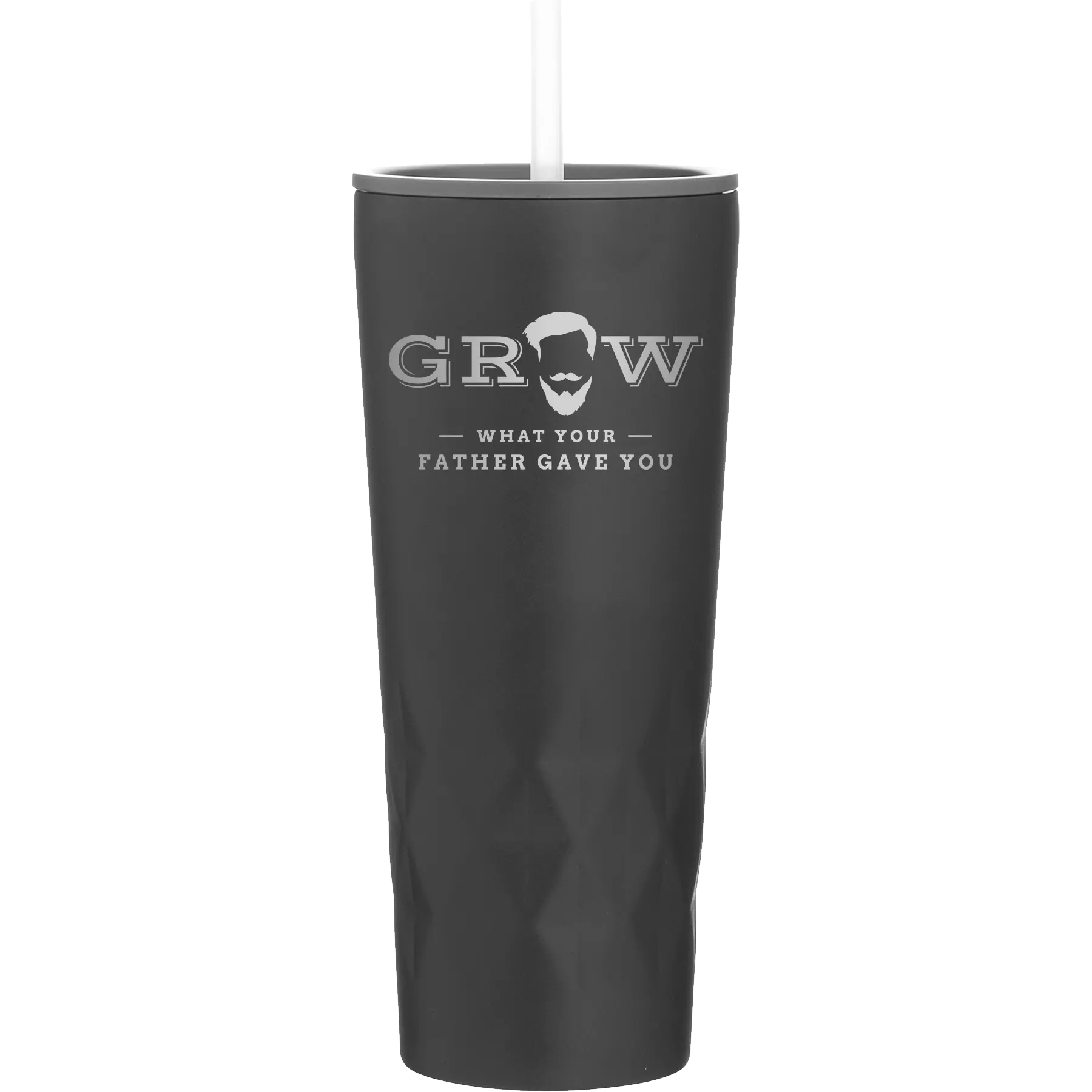 Laser etched black 20 oz vacuum insulated tumbler with 'Grow What Your Father Gave You' design