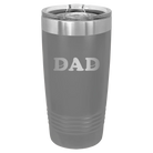 Laser etched dark gray 20 oz vacuum insulated tumbler with 'Hockey Dad' design