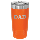 Laser etched orange 20 oz vacuum insulated tumbler with 'Hockey Dad' design