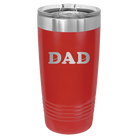 Laser etched red 20 oz vacuum insulated tumbler with 'Hockey Dad' design