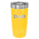 Laser etched yellow 20 oz vacuum insulated tumbler with 'Hockey Dad' design