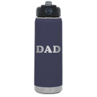 Laser etched navy 20 oz vacuum insulated water bottle with 'Hockey Dad' design