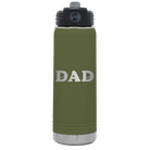 Laser etched olive green 20 oz vacuum insulated water bottle with 'Hockey Dad' design