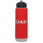 Laser etched red 20 oz vacuum insulated water bottle with 'Hockey Dad' design