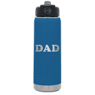 Laser etched royal blue 20 oz vacuum insulated water bottle with 'Hockey Dad' design