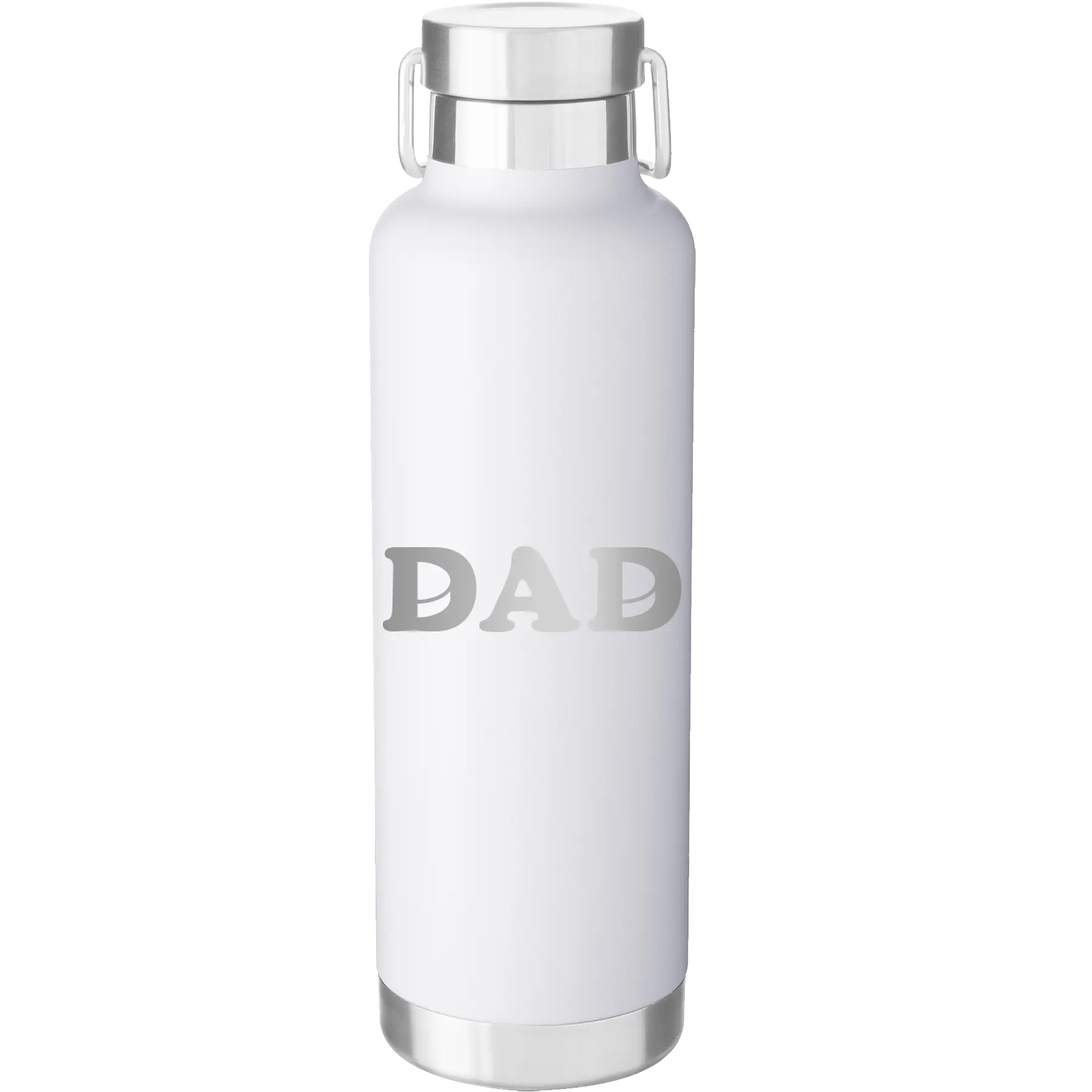 Laser etched white 24 oz vacuum insulated water bottle with 'Hockey Dad' design