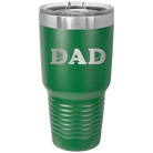 Laser etched green 30 oz vacuum insulated tumbler with 'Hockey Dad' design