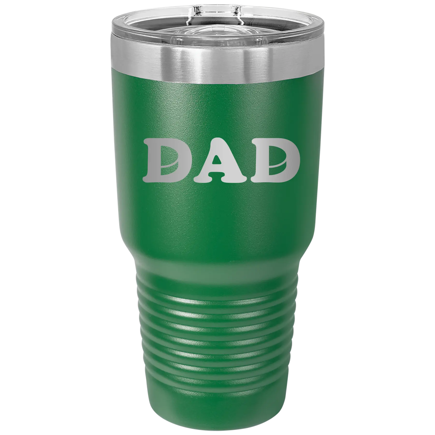 Laser etched green 30 oz vacuum insulated tumbler with 'Hockey Dad' design