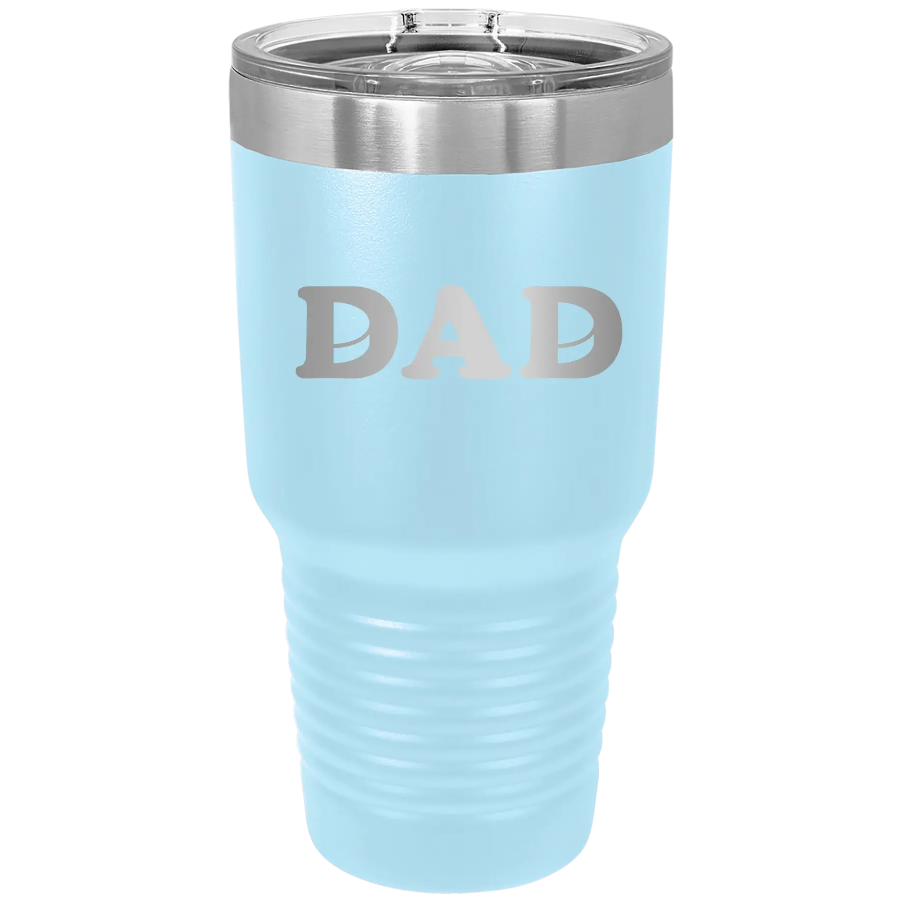 Laser etched light blue 30 oz vacuum insulated tumbler with 'Hockey Dad' design