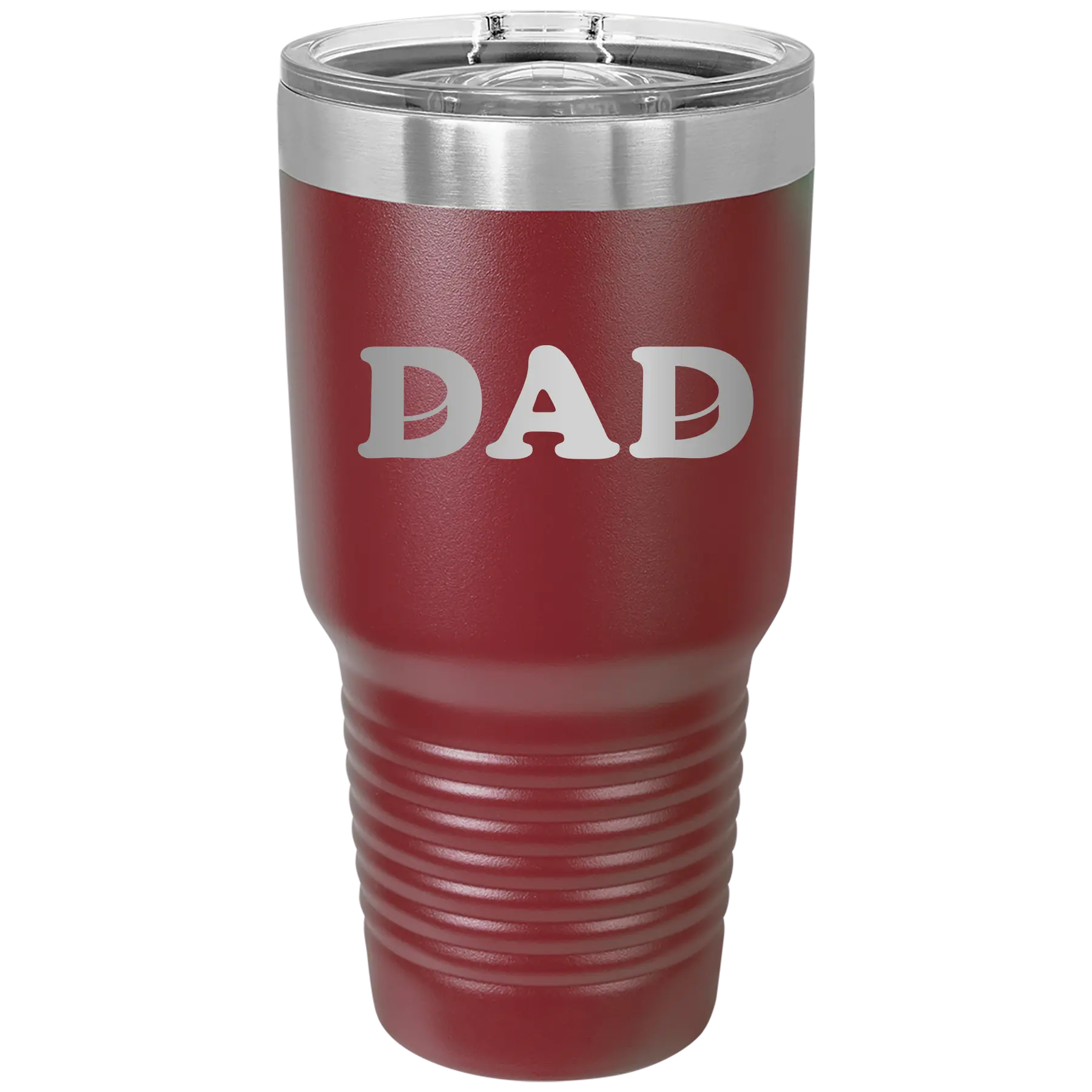 Laser etched maroon 30 oz vacuum insulated tumbler with 'Hockey Dad' design