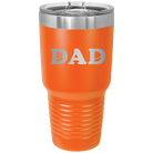 Laser etched orange 30 oz vacuum insulated tumbler with 'Hockey Dad' design
