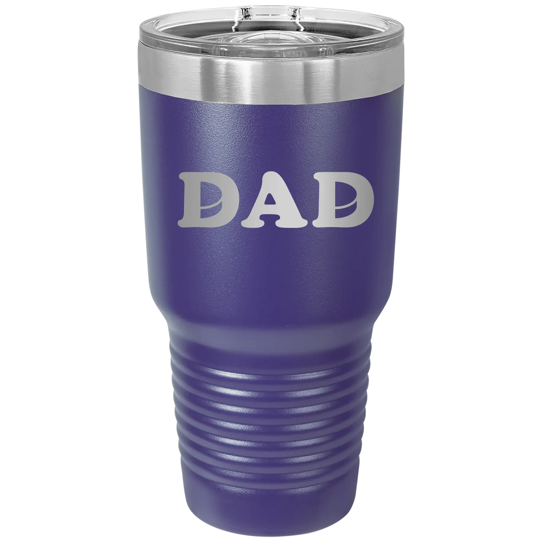Laser etched purple 30 oz vacuum insulated tumbler with 'Hockey Dad' design
