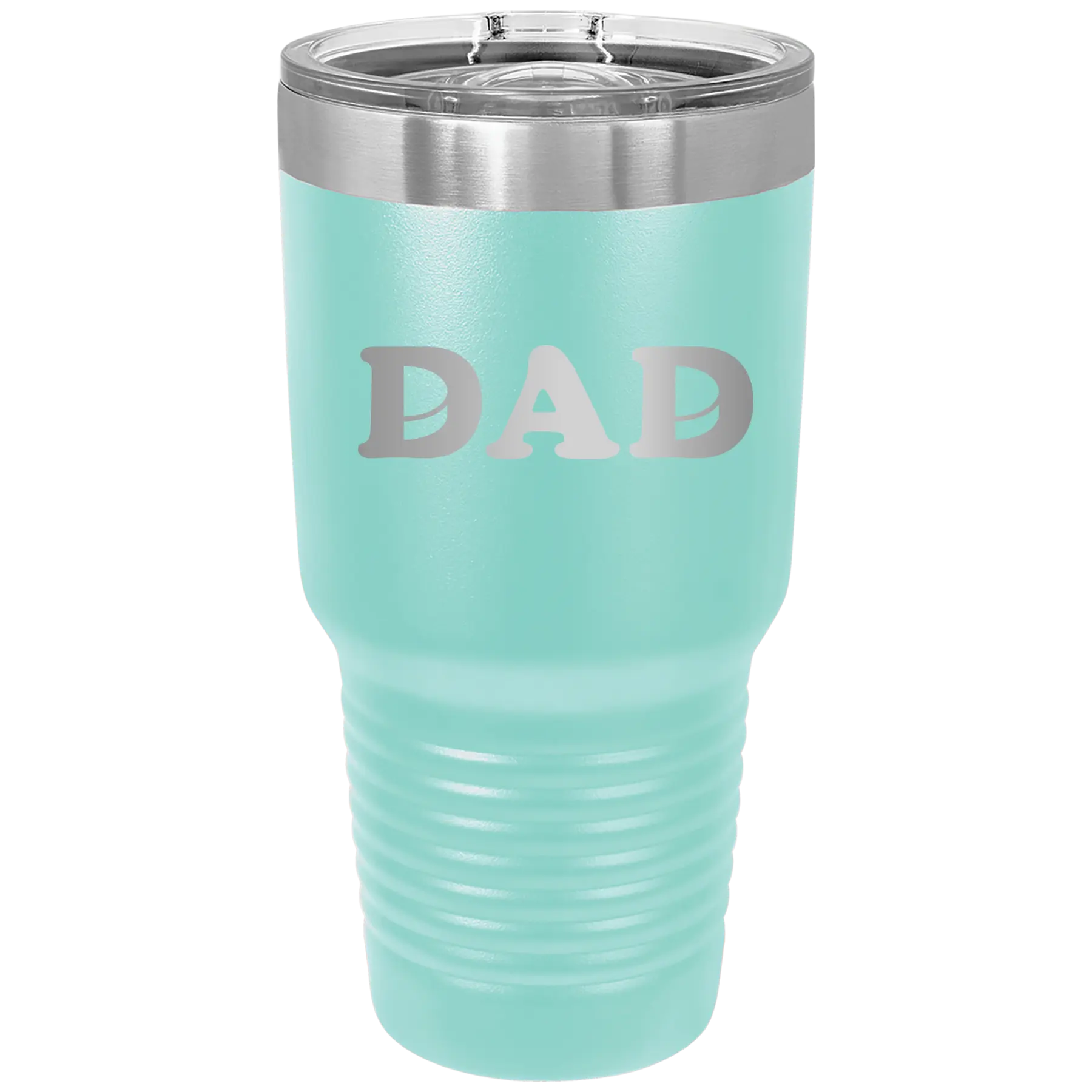 Laser etched teal 30 oz vacuum insulated tumbler with 'Hockey Dad' design