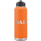 Laser etched orange 32 oz vacuum insulated water bottle with 'Hockey Dad' design