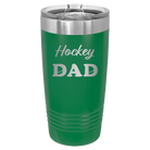 Laser etched green 20 oz vacuum insulated tumbler with 'Hockey Dad2' design