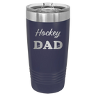 Laser etched navy 20 oz vacuum insulated tumbler with 'Hockey Dad2' design