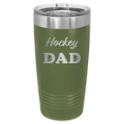 Laser etched olive green 20 oz vacuum insulated tumbler with 'Hockey Dad2' design