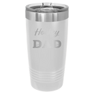 Laser etched white 20 oz vacuum insulated tumbler with 'Hockey Dad2' design