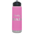 Laser etched light purple 20 oz vacuum insulated water bottle with 'Hockey Dad2' design