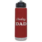Laser etched maroon 20 oz vacuum insulated water bottle with 'Hockey Dad2' design
