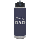 Laser etched navy 20 oz vacuum insulated water bottle with 'Hockey Dad2' design