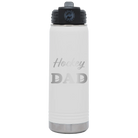 Laser etched white 20 oz vacuum insulated water bottle with 'Hockey Dad2' design