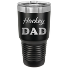 Laser etched black 30 oz vacuum insulated tumbler with 'Hockey Dad2' design
