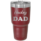 Laser etched maroon 30 oz vacuum insulated tumbler with 'Hockey Dad2' design