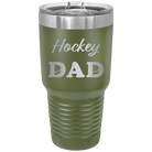 Laser etched olive green 30 oz vacuum insulated tumbler with 'Hockey Dad2' design