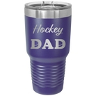 Laser etched purple 30 oz vacuum insulated tumbler with 'Hockey Dad2' design