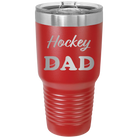Laser etched red 30 oz vacuum insulated tumbler with 'Hockey Dad2' design