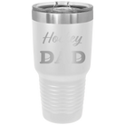 Laser etched white 30 oz vacuum insulated tumbler with 'Hockey Dad2' design