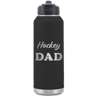 Laser etched black 32 oz vacuum insulated water bottle with 'Hockey Dad2' design