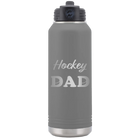 Laser etched dark gray 32 oz vacuum insulated water bottle with 'Hockey Dad2' design