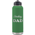 Laser etched green 32 oz vacuum insulated water bottle with 'Hockey Dad2' design
