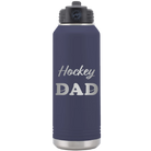 Laser etched navy 32 oz vacuum insulated water bottle with 'Hockey Dad2' design