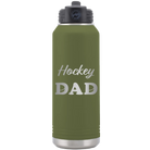 Laser etched olive green 32 oz vacuum insulated water bottle with 'Hockey Dad2' design