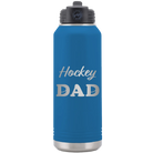 Laser etched royal blue 32 oz vacuum insulated water bottle with 'Hockey Dad2' design