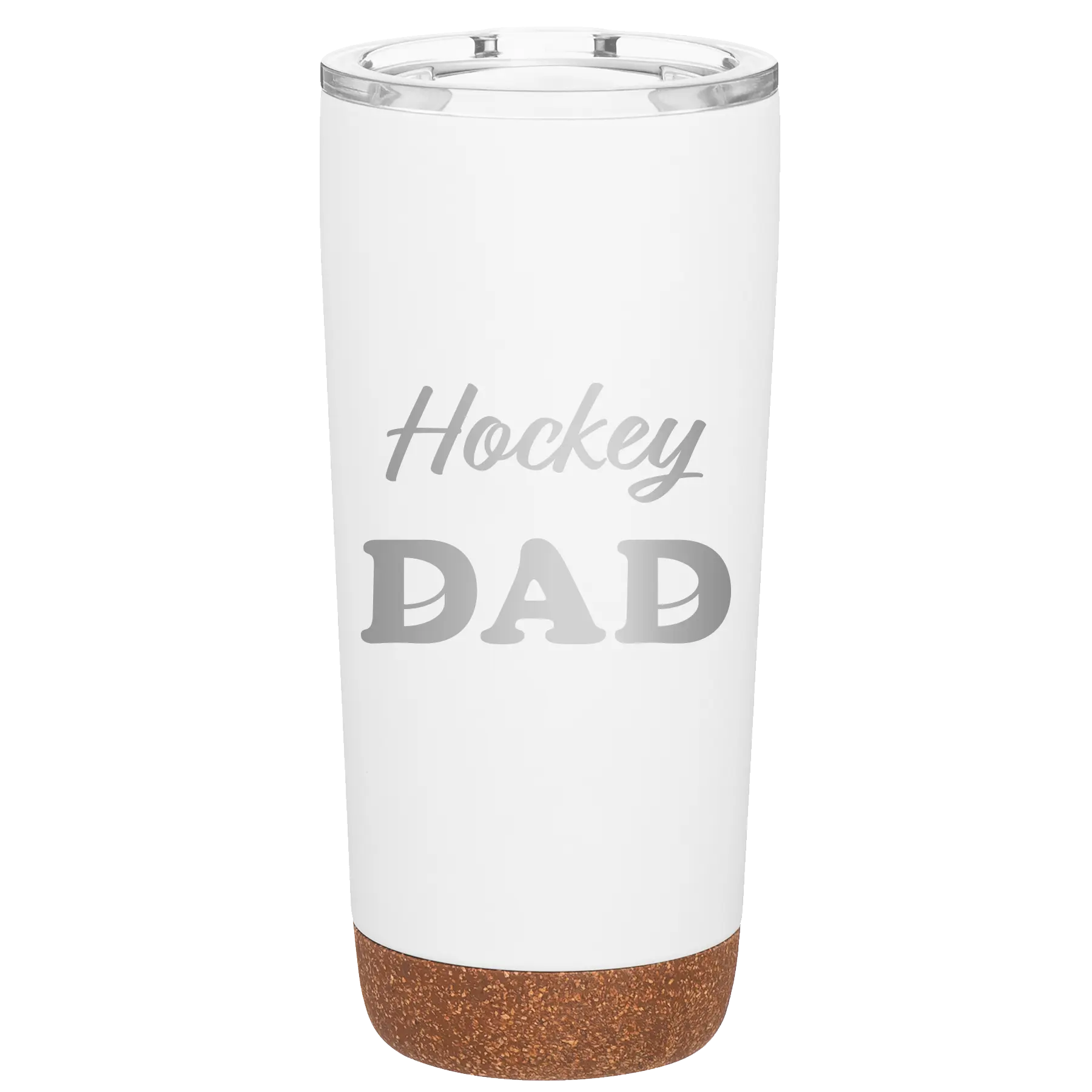 Laser etched white 20 oz vacuum insulated tumbler with 'Hockey Dad2' design