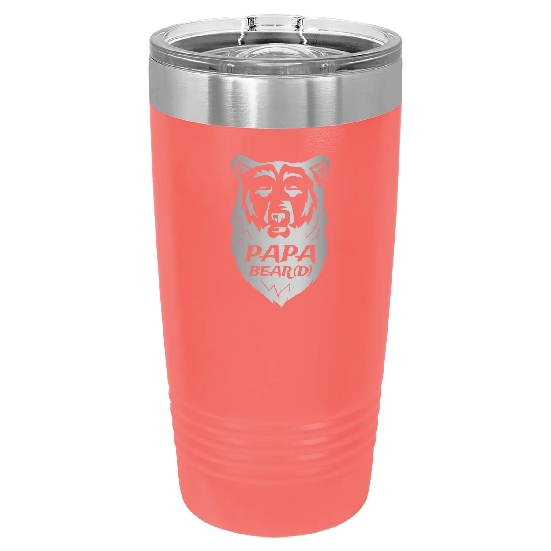 Laser etched coral 20 oz vacuum insulated tumbler with 'Papa Beard' design