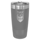 Laser etched dark gray 20 oz vacuum insulated tumbler with 'Papa Beard' design