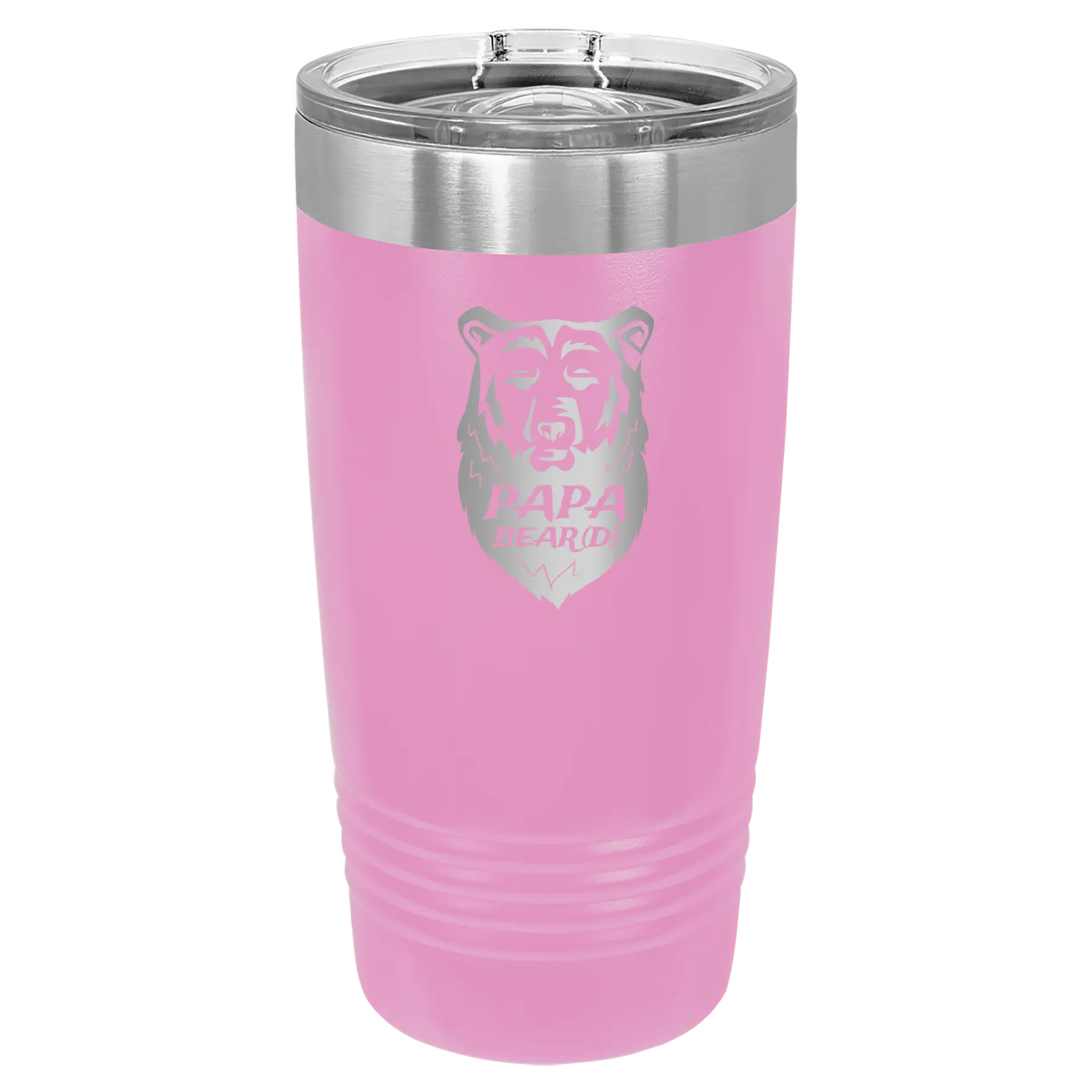 Laser etched light purple 20 oz vacuum insulated tumbler with 'Papa Beard' design