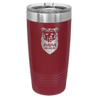 Laser etched maroon 20 oz vacuum insulated tumbler with 'Papa Beard' design