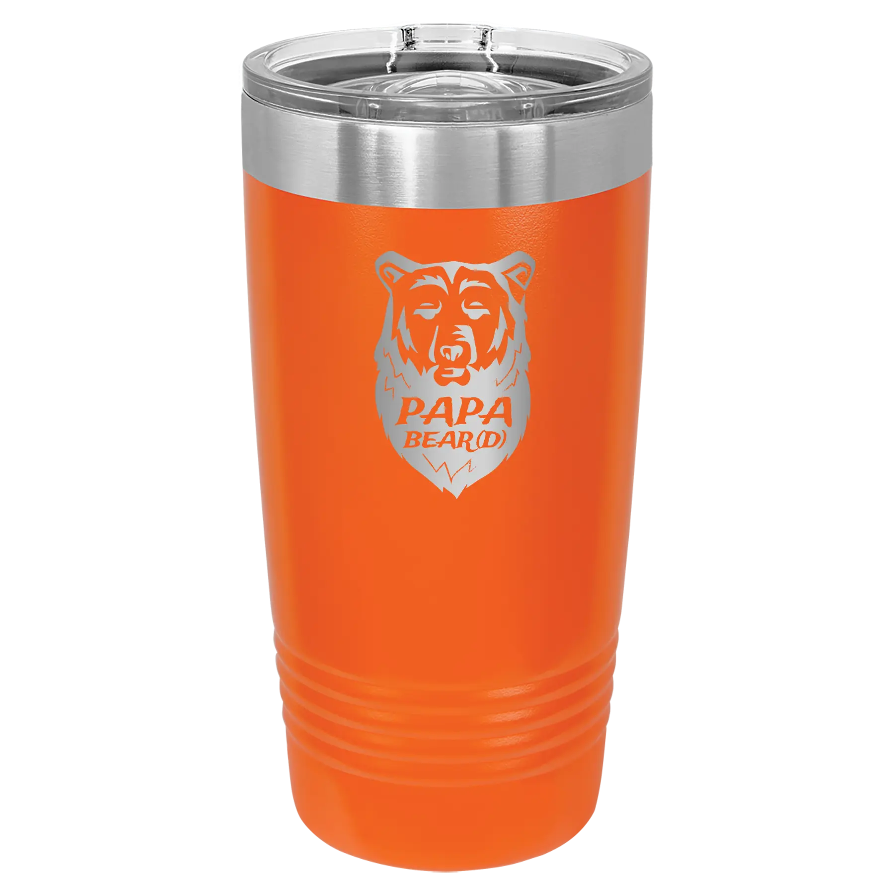 Laser etched orange 20 oz vacuum insulated tumbler with 'Papa Beard' design
