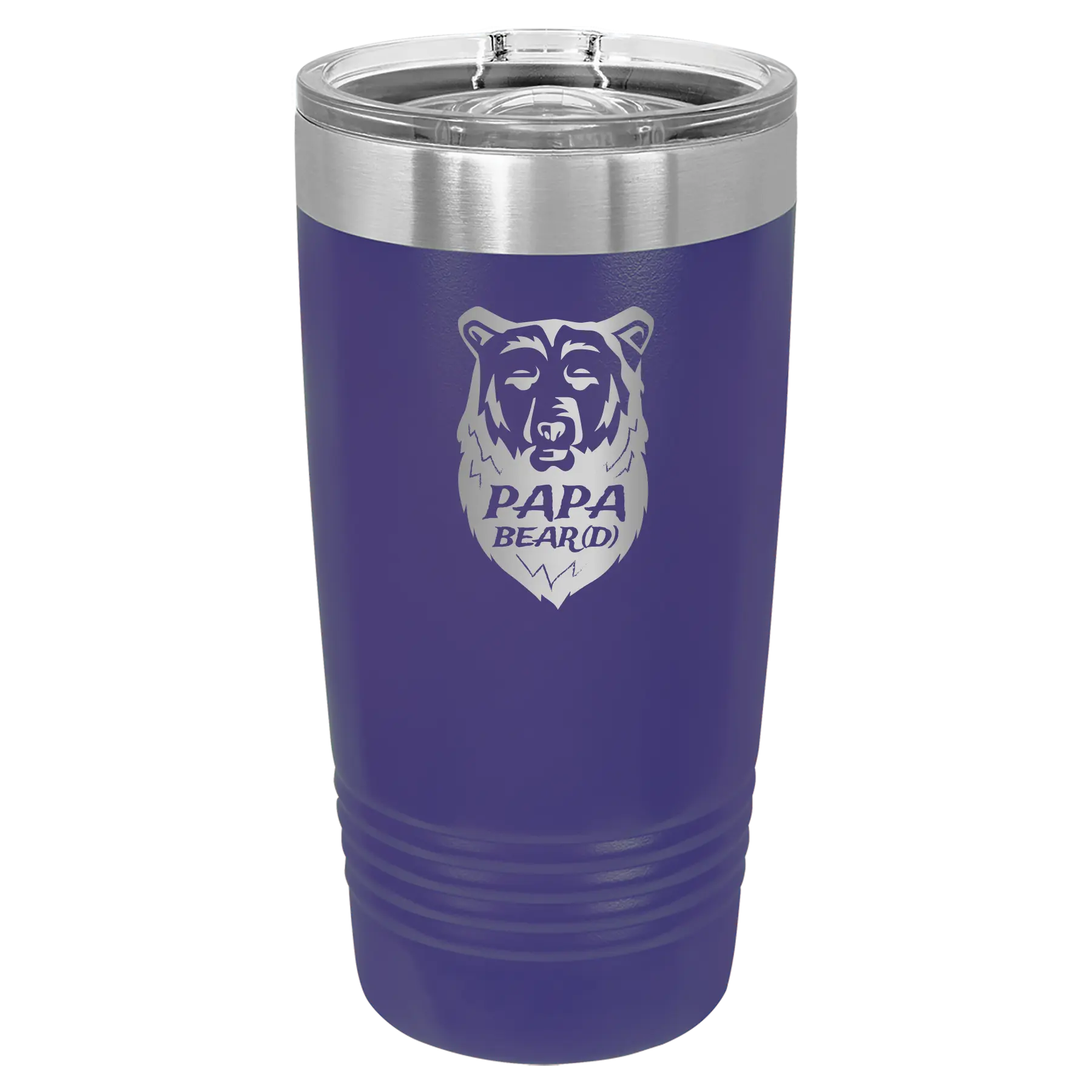 Laser etched purple 20 oz vacuum insulated tumbler with 'Papa Beard' design