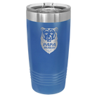 Laser etched royal blue 20 oz vacuum insulated tumbler with 'Papa Beard' design