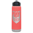 Laser etched coral 20 oz vacuum insulated water bottle with 'Papa Beard' design